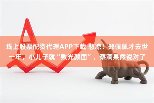 线上股票配资代理APP下载 悲凉！郑佩佩才去世一年，小儿子就“败光颜面”，蔡澜果然说对了