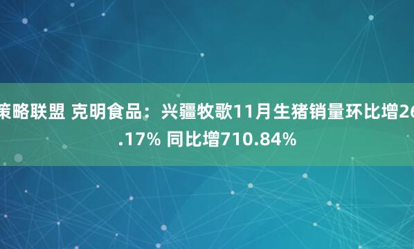 策略联盟 克明食品：兴疆牧歌11月生猪销量环比增26.17% 同比增710.84%